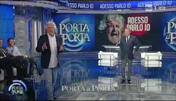 Grillo arringa il pubblico di Porta a Porta