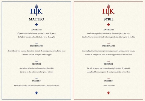 I menu di Sybil e Matteo